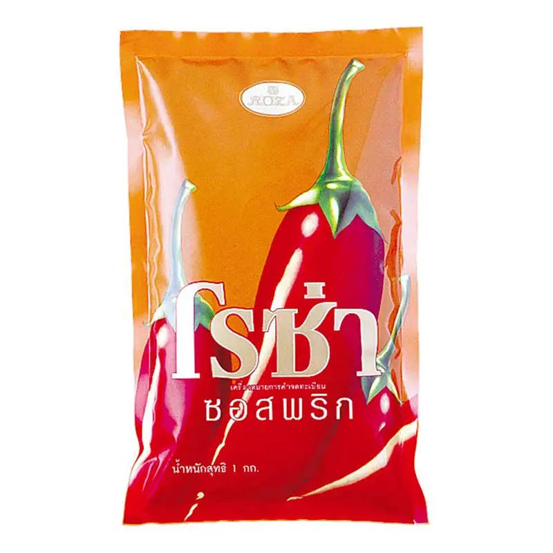 Roza Chili Sauce 1kg bottle from the dry grocery aisle, featuring a red chili sauce with a label displaying the Roza brand.