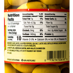 Mezzetta jalapeno stuffed olives in a clear bowl, showcasing green olives filled with spicy jalapeno peppers for healthy snacking.