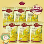 Sriwanna Freeze Dried Durian Monthong 15g in a clear package, showcasing golden dried durian pieces from SRIWANNA.