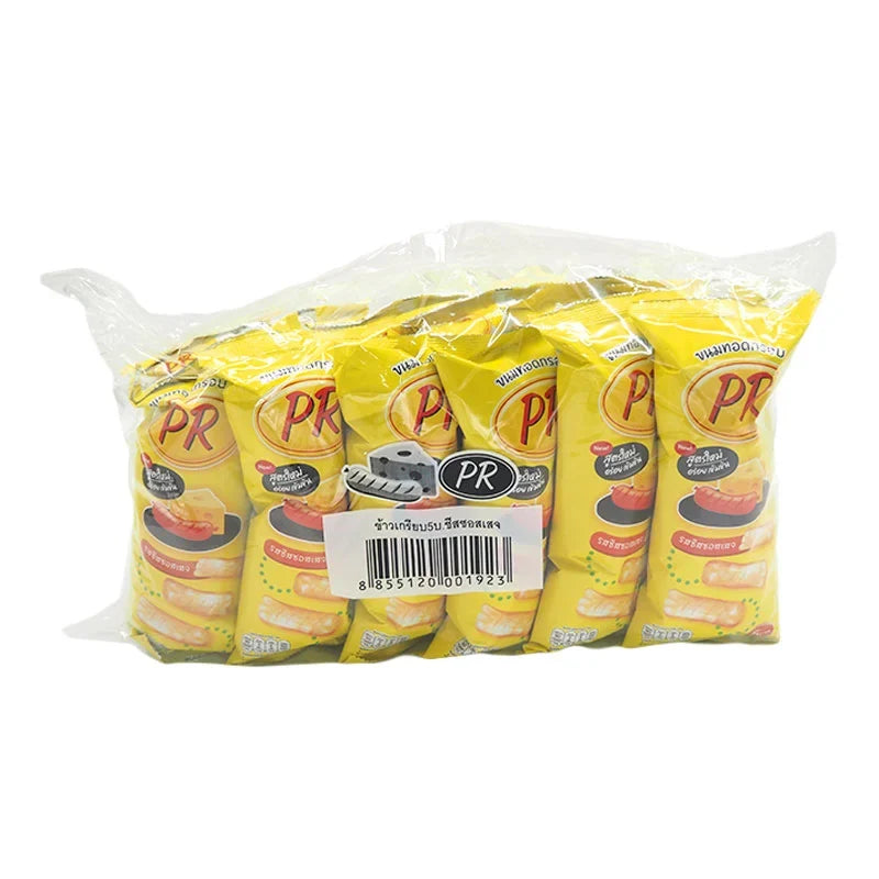 PR Crispy Snack Cheese and Sausage 18g, pack of 12, savory dry snack with cheese and sausage flavors, ideal for quick bites.