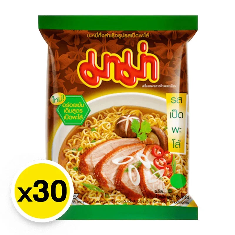 Mama Duck Pa-Lo Flavour Instant Noodles 55g, pack of 30, dry grocery product with flavorful noodle packaging.