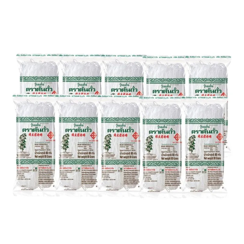 Tonson Bean Vermicelli dry noodles, thin and light, ideal for Asian cuisine recipes, shown in a clear package image.