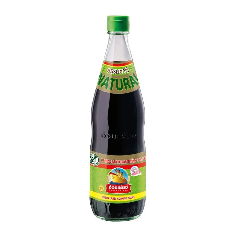 Nguan Chiang Green Label Seasoning Sauce 700ml bottle, natural dry grocery condiment with green label, used for cooking and flavoring