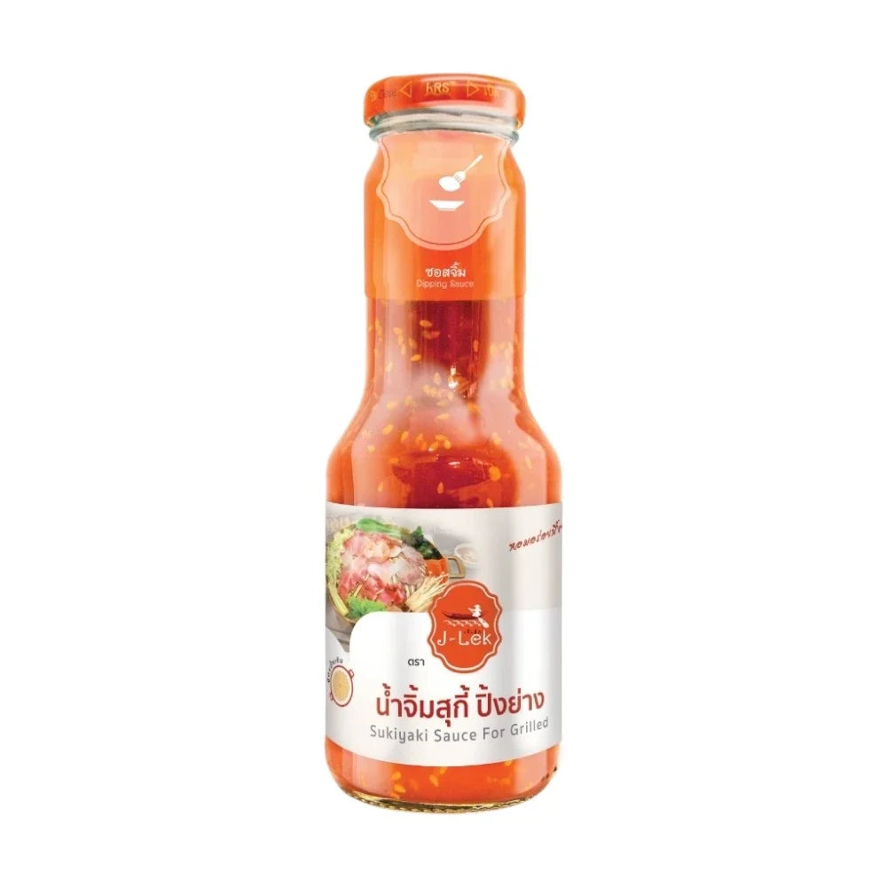 J-LEK Jae Lek Sukiyaki Grill Sauce in a 350g glass bottle, ideal for Japanese-style hot pot and grilling dishes.