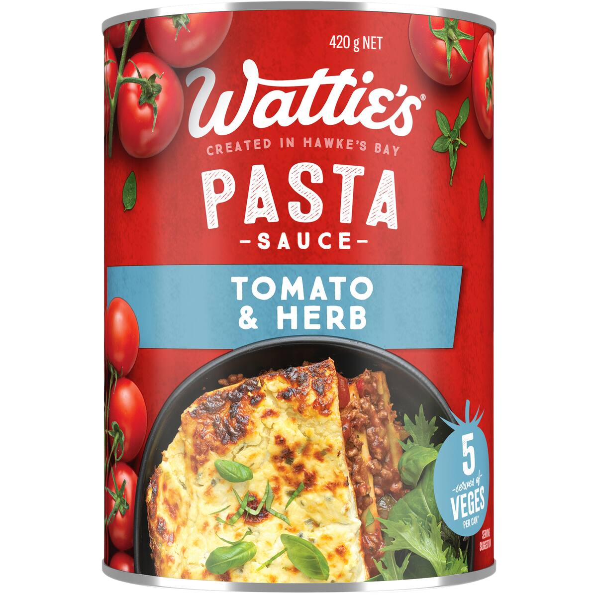 Wattie's Pasta Sauce Tomato & Herb in a glass jar, showcasing fresh tomato and herb ingredients for flavorful pasta dishes.