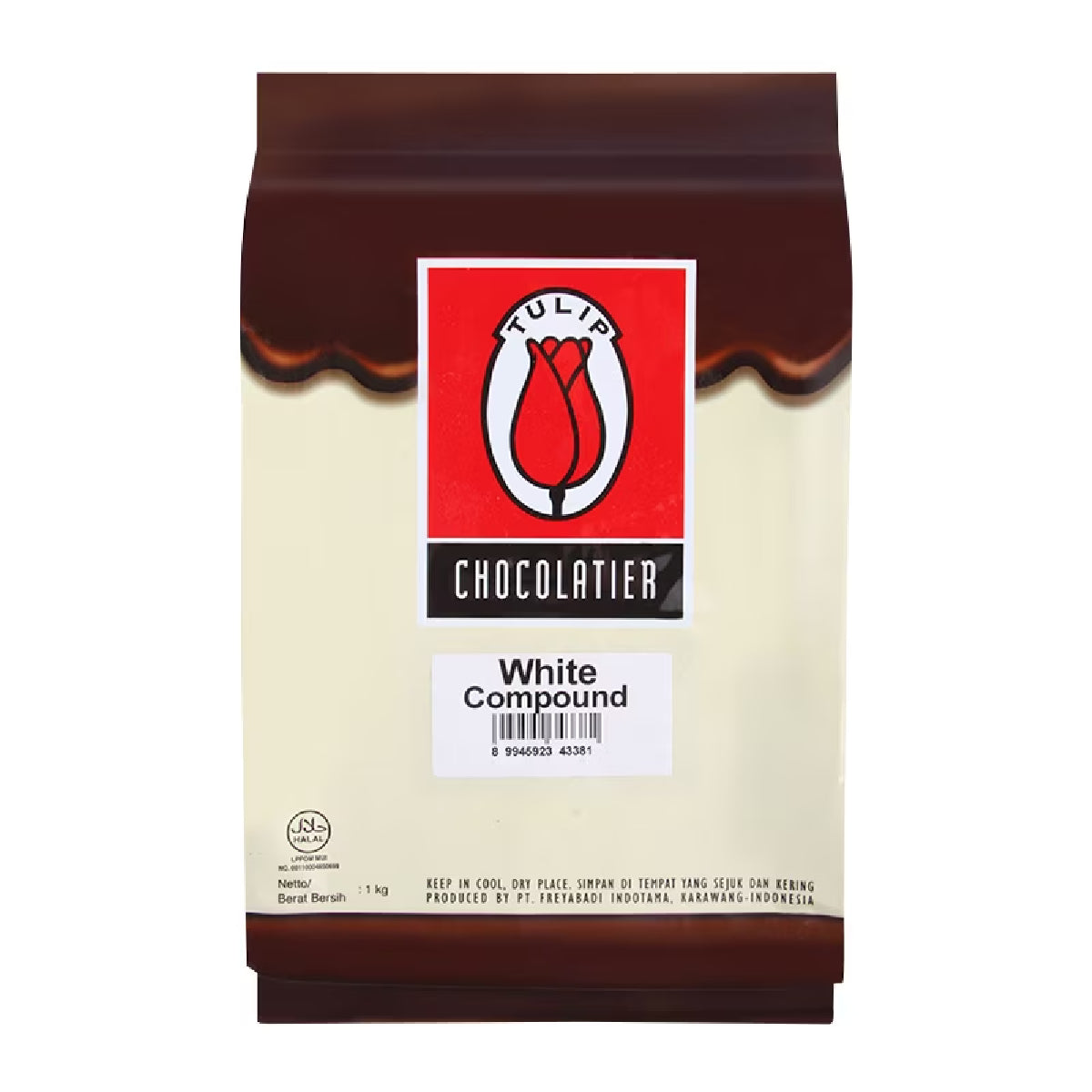 Fresh Tulip White Compound in a clear container, ready for baking or cooking, on a grocery shelf.