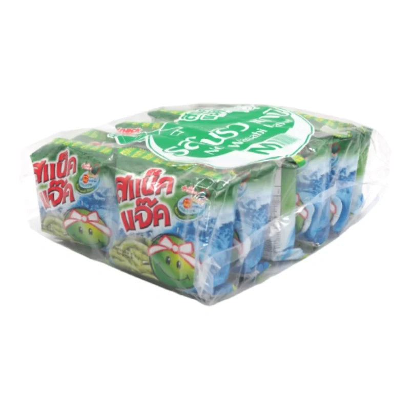 Snack Jack Green Pea Nori-Wasabi snack pack, 15g x12, crispy green pea snacks with nori and wasabi flavor in a dry grocery box.