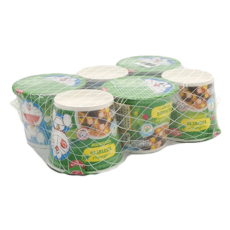 NISSIN Doraemon Seaweed snack 40g pack, crispy dry grocery product with cartoon character packaging, six packs in the image.