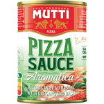 Jar of Mutti Pizza Sauce with fresh basil and tomatoes, ready for spreading on pizza crusts.