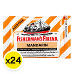 Fisherman's Friend Spicy Mandarin Lozenges in a clear package, featuring bright orange mandarin flavor and spicy confectionery details.