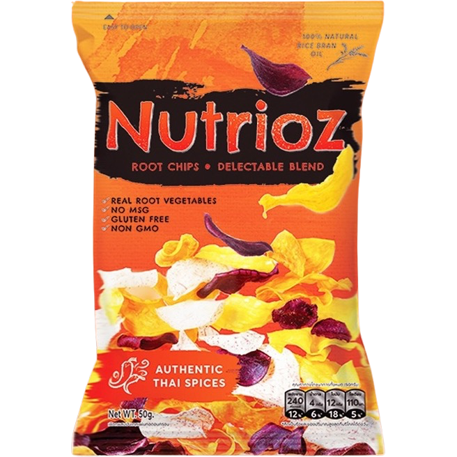 Nutrioz Mix Root Thai Spice confectionery snack in a colorful package, featuring a variety of spicy and savory treats.