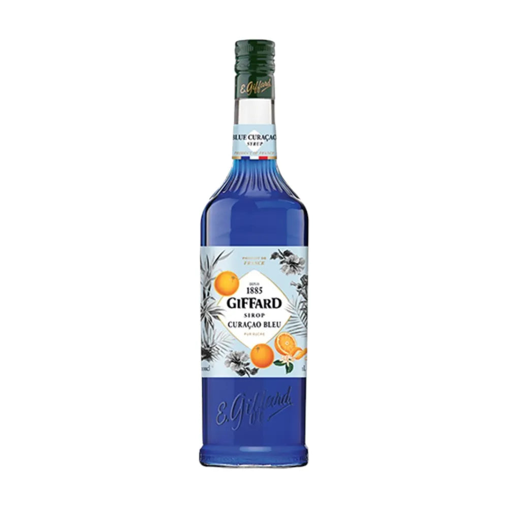 Giffard Mixology Blue Curacao 1L bottle, vibrant blue liqueur for cocktails, in a clear glass bottle with a label.
