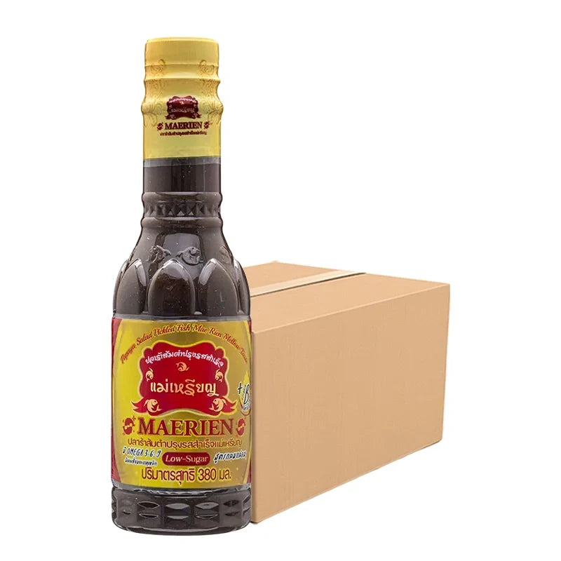 Maerien Fermented Fish Sauce PM 1 in 380ml bottles, displayed in a box for dry grocery use, by MAERIEN.