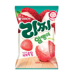 Orion Lychee Ball Jelly 67g dry grocery product, showcasing bright lychee-flavored jelly balls in a clear container.