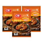 OK Chicken Seasoning Powder in a 75g packet, used for flavorful cooking in dry grocery recipes.