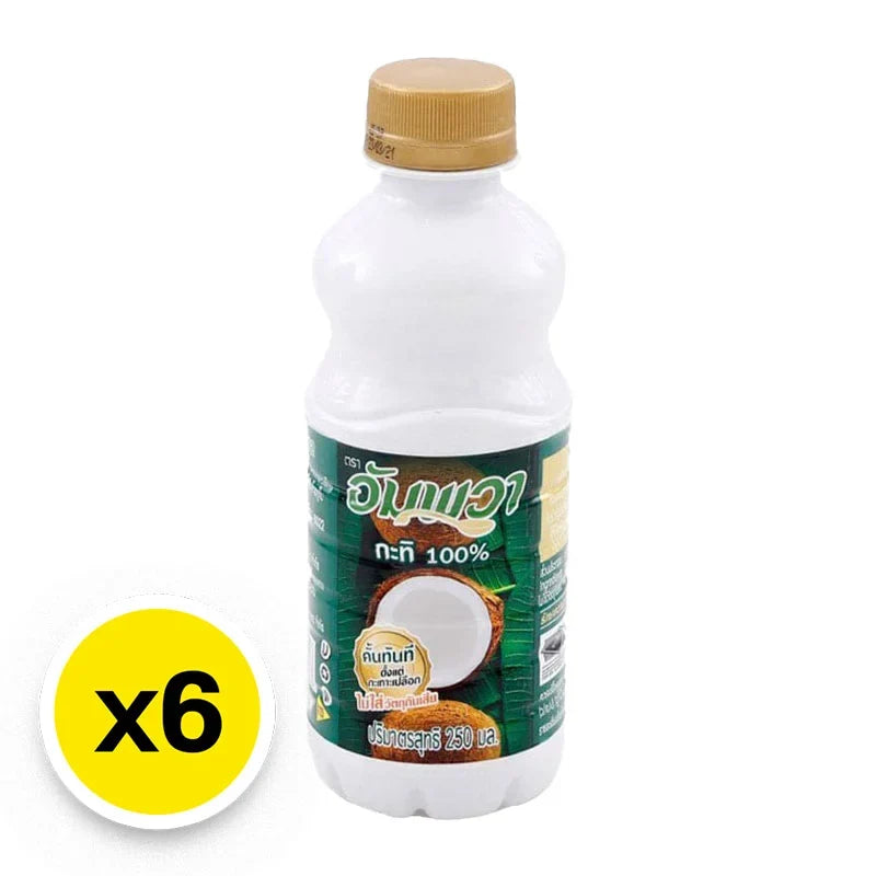 Ampawa Coconut Milk Pet 250ml, pack of 6, natural coconut milk in bottles, ideal for cooking and baking, by AMPAWA.