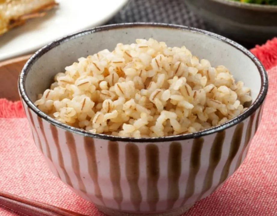 Unpolished Japanese brown gaba genmai mochimugi rice in a bag, from SHOKKYO dry grocery collection