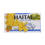 Haitai Salty Crackers, crunchy confectionery snacks with a savory flavor, shown in a close-up image.
