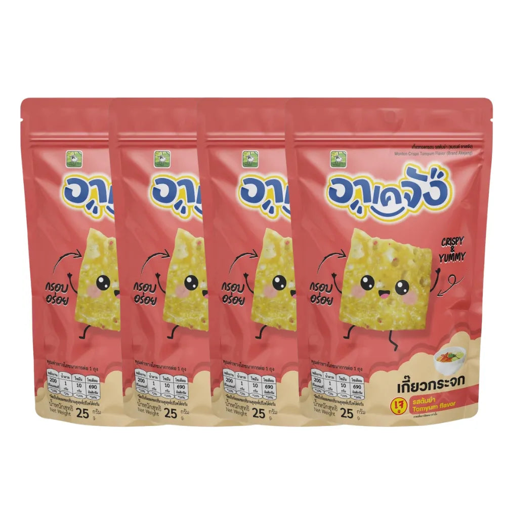Akejang Mini Dumplings Trial Set Tom Yum flavor, 25g snack confectionery with spicy, tangy flavors in a clear package.