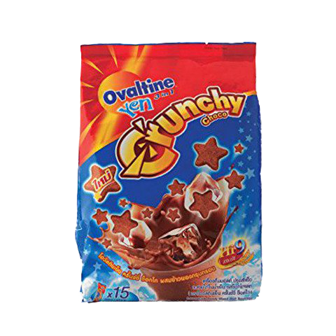Ovaltine Yen Crunchy Choco Malt ready mixed drink in a glass, showing the rich chocolate malt beverage with crunchy texture.
