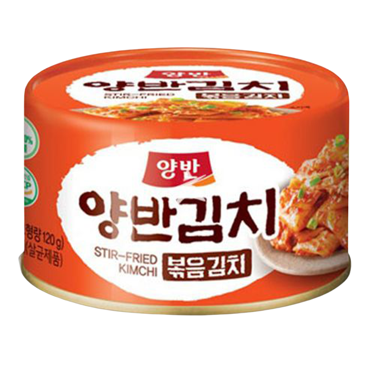 Canned Yangban Stir Fried Kimchi in a metal can, showcasing vibrant fermented vegetables ready for grocery use.