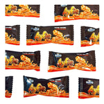 Nezline Toffee Caramel Nut Crisp snack in a clear wrapper, showing golden toffee, caramel, and crunchy nut pieces.
