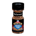 MCCORMICK Grill Mates Montreal Steak Seasoning jar with spice blend, 96g, suitable for grilling and enhancing meat flavor.