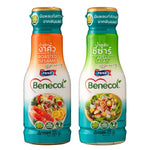 Benecol roasted sesame and Caesar salad dressing, 200g, dry grocery product, in a clear bottle with label showing ingredients.