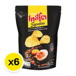 Tasto Patato Chip Salted Egg snack 50g pack, crispy potato chips with salted egg flavor, shown in a six-pack box.