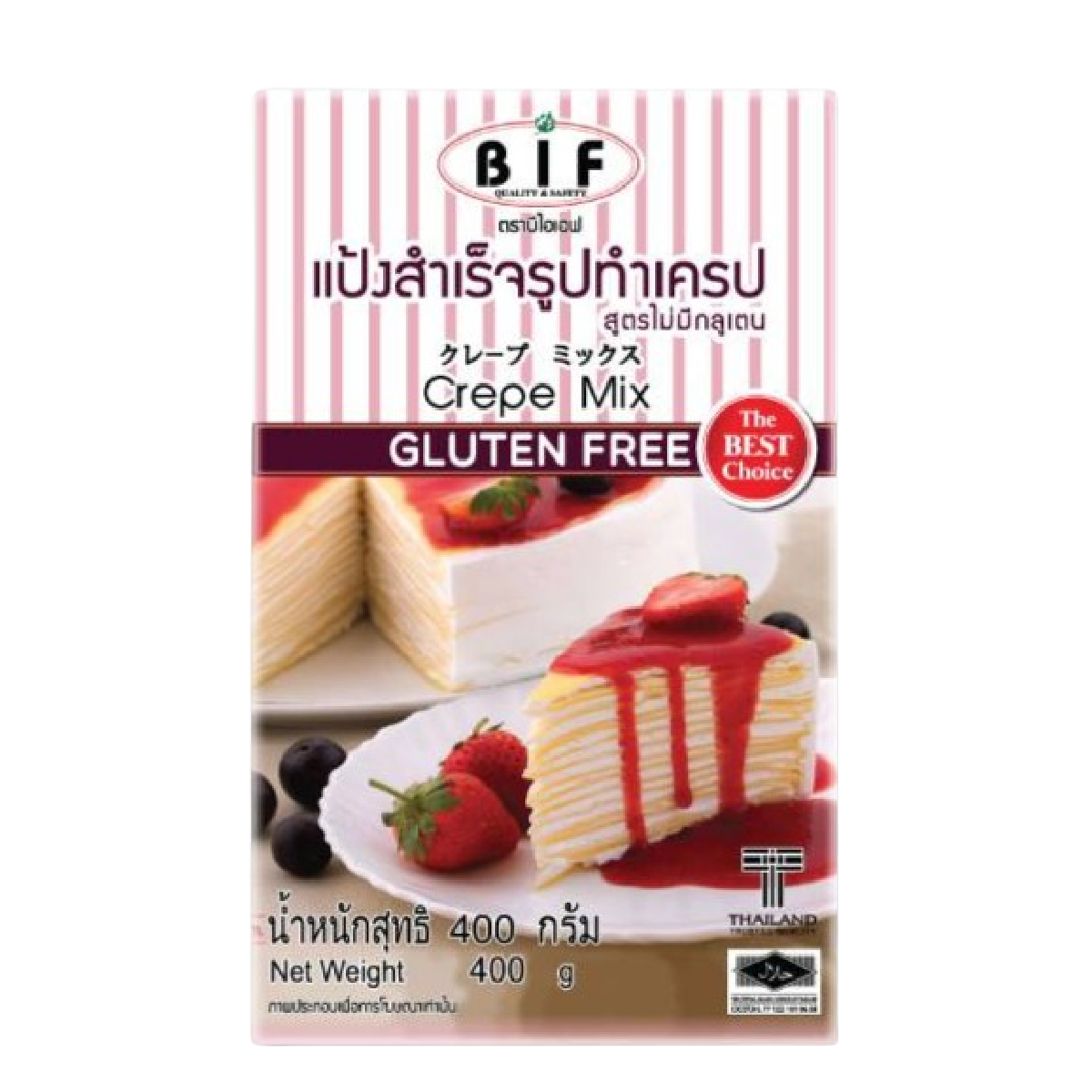 Bif Crape Mix Gluten Free in a package, ideal for healthy baking and gluten-free recipes, by Bif brand.