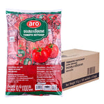 A box of ARO Tomato Sauce 10g packets, dry grocery product with eight individual sachets arranged neatly.