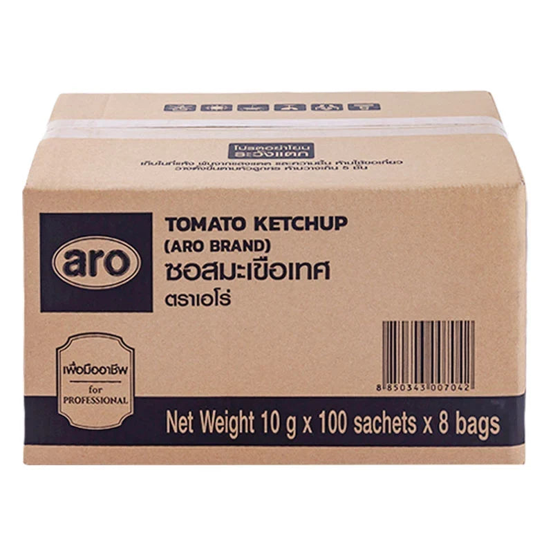 ARO Tomato Sauce dry grocery packets, 10g x 8, featuring bright red tomato sauce flavor in individual sachets.