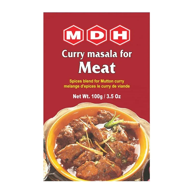 MDH Curry Masala 100g jar, dry grocery spice blend for Indian cooking, with colorful label and spice mixture inside.