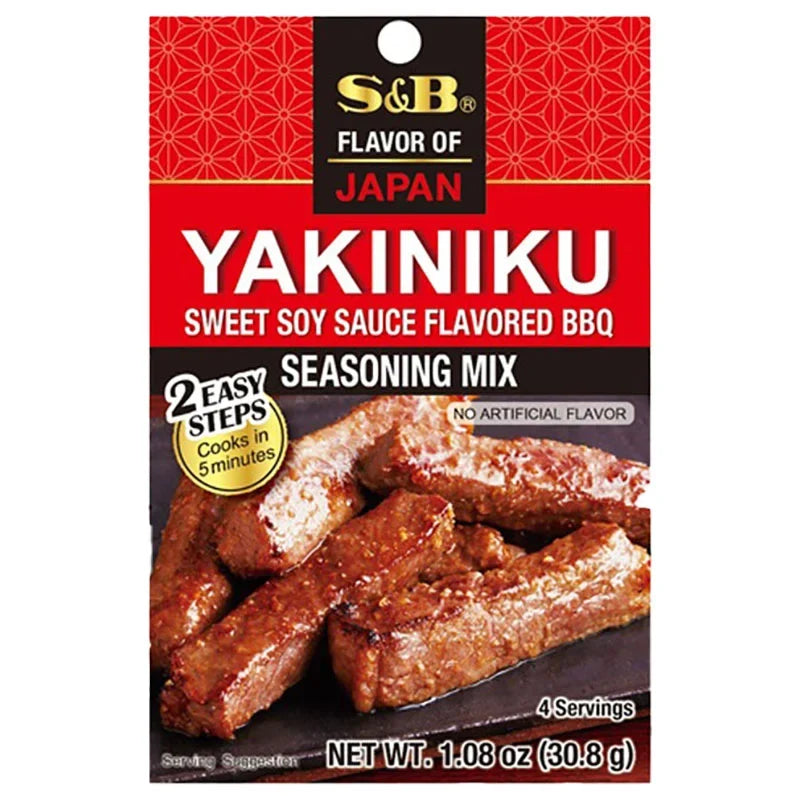 S&B Yakiniku Seasoning 30g dry grocery package, Japanese barbecue dry seasoning with spices and flavoring for grilling.