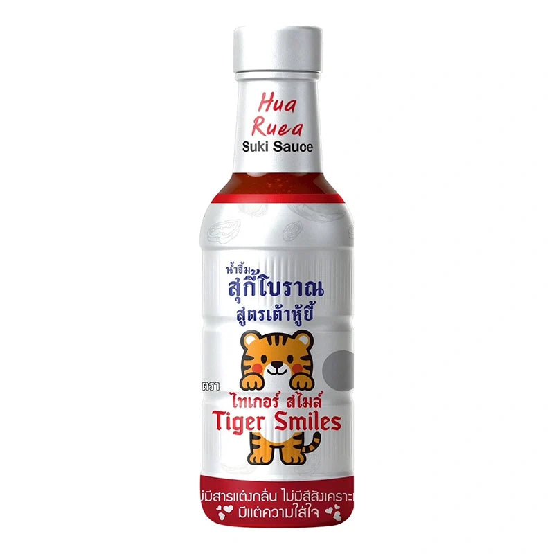 Tiger Smiles Soybean Curd Suki Sauce 590g in a jar, showcasing the dark, thick soy sauce with a smooth label.