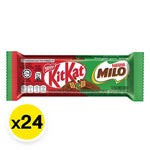 Kitkat X Milo wafer fingers in chocolate malt flavor, 16g packs, displayed in a row for snack and confectionery enjoyment.