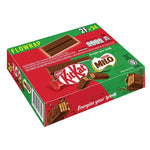 Kitkat X Milo wafer fingers in chocolate malt flavor, 16g snack packs, displayed in a box, perfect for snacks or confectionery.