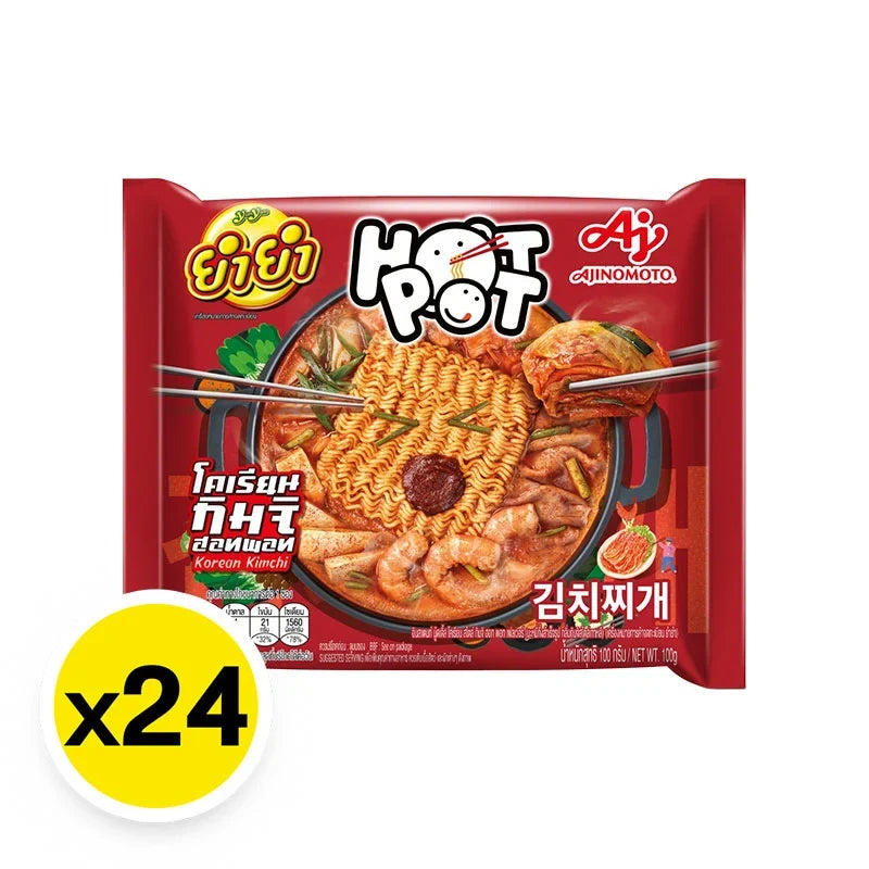 YUMYUM Hotpot Instant Noodle Korean Kimchi flavor, 100g pack, dry grocery, multiple packs shown in the image