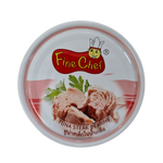 Canned Fine Chef Tuna Steak in brine, shiny silver can with label, suitable for seafood recipes and healthy meals