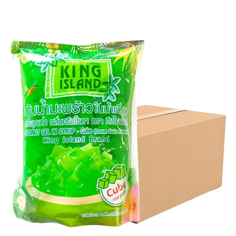 Makro Coconut Jelly Cream Soda snacks in 1kg pack, ideal for dry grocery and confectionery, featuring coconut-flavored jelly.