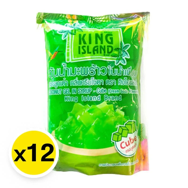 Makro Coconut Jelly Cream Soda snack box with 12 packs of dry grocery coconut jelly candies, perfect for snack lovers.