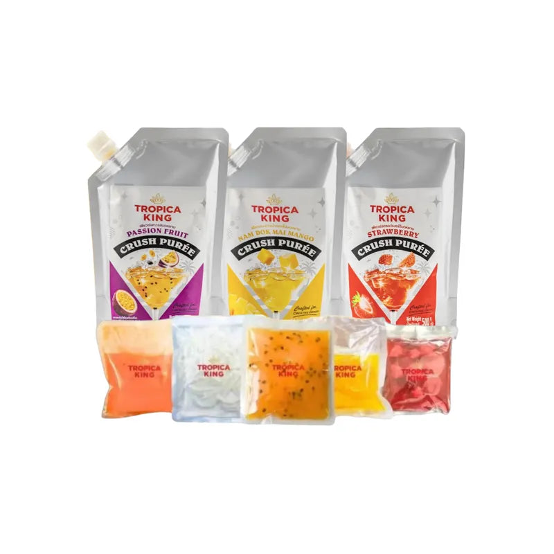 TROPICA KING dry grocery starter pack with assorted snack and food items in colorful packaging.
