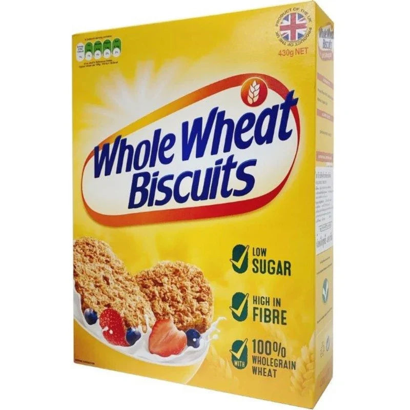 Alpen Whole Wheat Biscuits 430g in a clear package, showing the crispy, golden-brown biscuits ideal for healthy snacking
