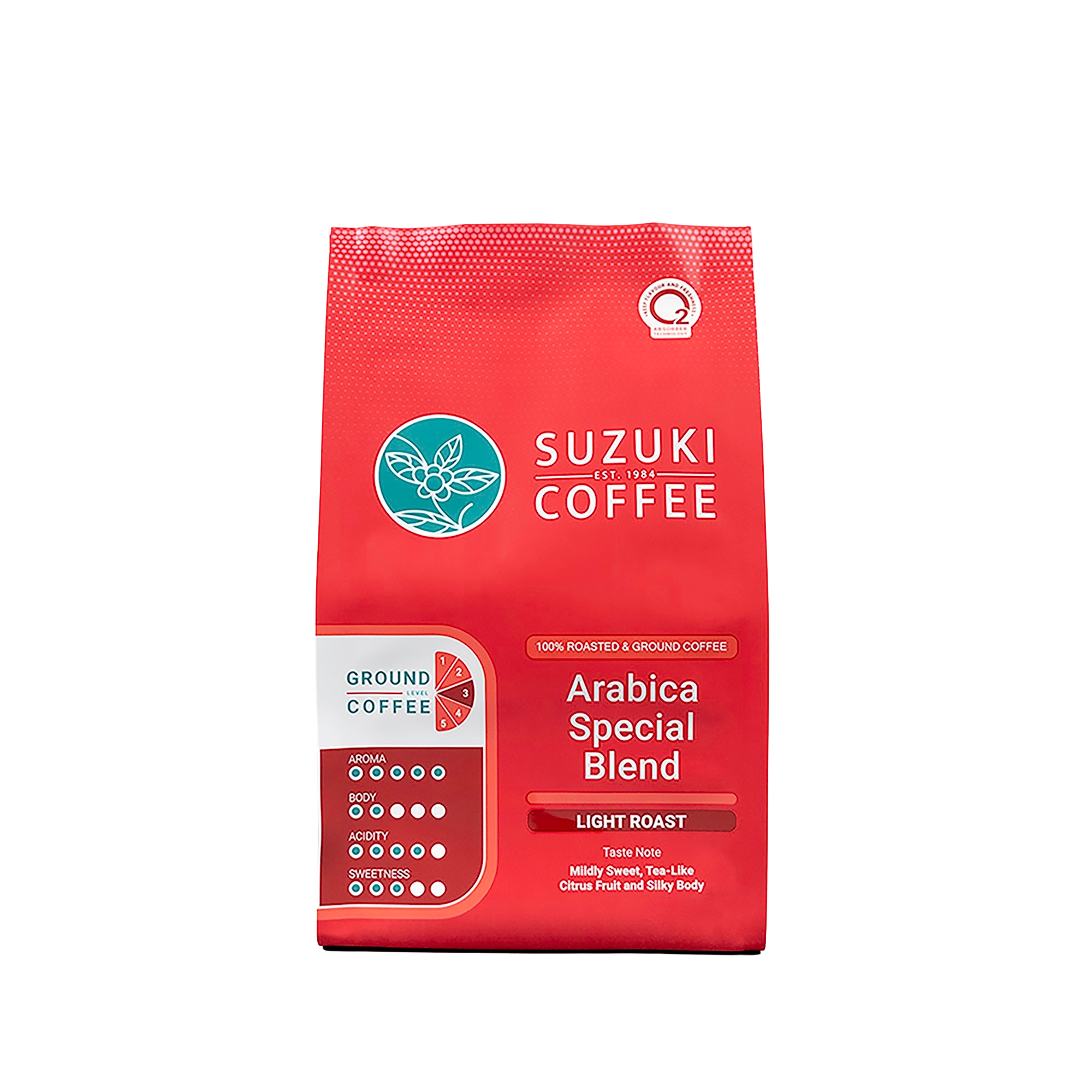 Suzuki Arabica Special Blend coffee drink in a glass, showcasing a rich, dark coffee beverage with a frothy top.