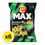 LAYS Max Nori Crunchy Potato Chips in 40g pack, crispy snack with seaweed flavor, shown in a multi-pack of six.