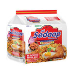 MI Sedaap fried noodle pack, 90g x5, dry grocery product with crispy, golden fried noodles in clear packaging.