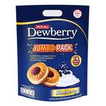Dewberry Jumbo Blueberry Cookies in 288g package, dry grocery product with blue blueberry cookies on the packaging.