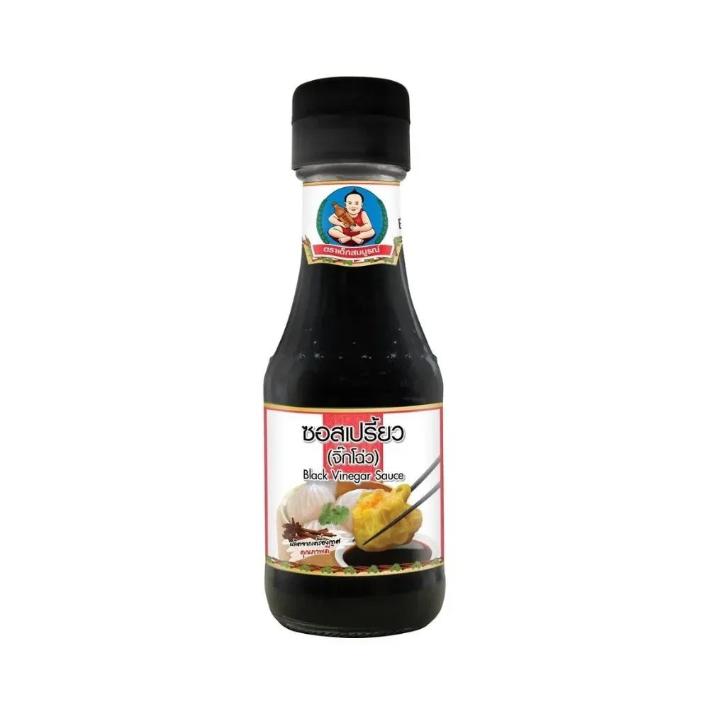 Deksomboon Black Vinegar Sauce in 125ml bottle, showcasing the dark liquid inside a clear glass container.