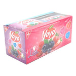 YO YO Love Berry Gelatin Jelly heat shape, 18g snack packs, colorful berry-flavored gelatin candies in a clear container.
