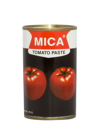 Mica Tomato Paste jar from grocery aisle, smooth red paste in a clear glass container with a yellow lid, suitable for cooking.